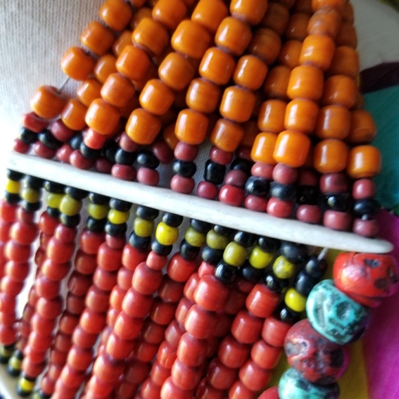 Multi Colored Statement Necklace with Bone Separators & Yak Teeth - Picture 2 of 9